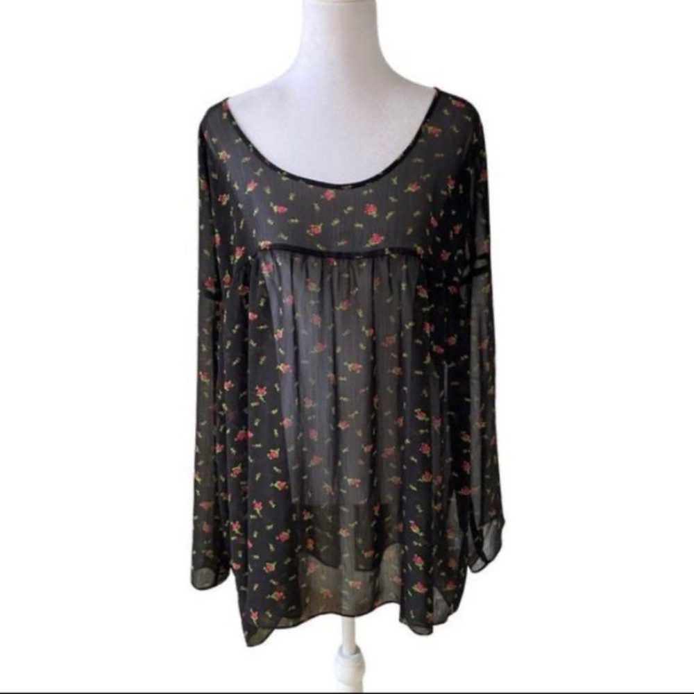 Betsey Johnson Floral Sheer Black Women's Top